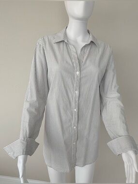 NYDJ Black and White Pinstripe Button-Up blouse